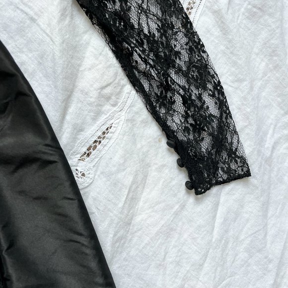 Vintage 80s Bill Blass black lace party dress silk taffeta formal dress - Picture 7 of 9